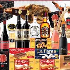 lote 34 – paleta ibérica, chivas 12, havana 5, siderit, 2 cavas, 2 riojas y dulces (cesta o baúl) · envío gratis