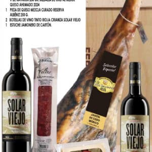 Lote de Navidad 4 con jamón ibérico de cebo J. Fernández, ibéricos de bellota, quesos y 2 Rioja Solar Viejo
